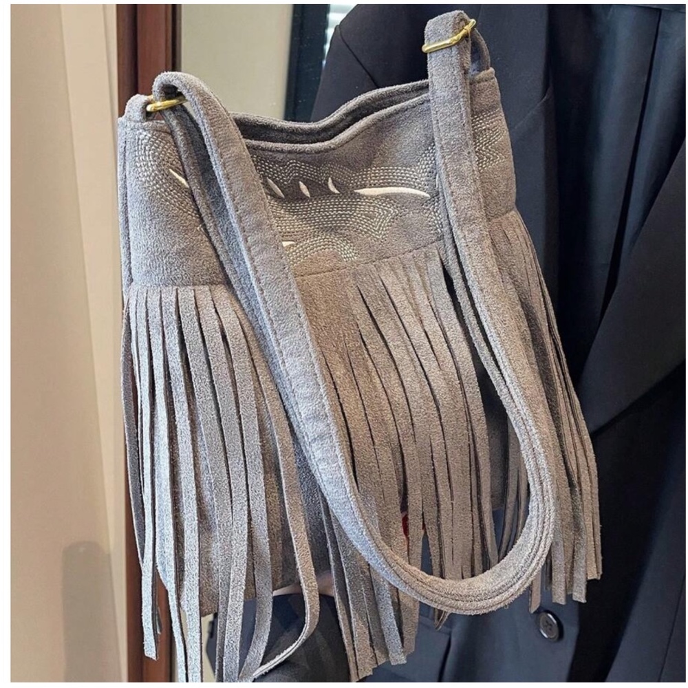 Boho Fringe Vegan Suede Hobo Shoulder Crossbody bag - Picture 1 of 12